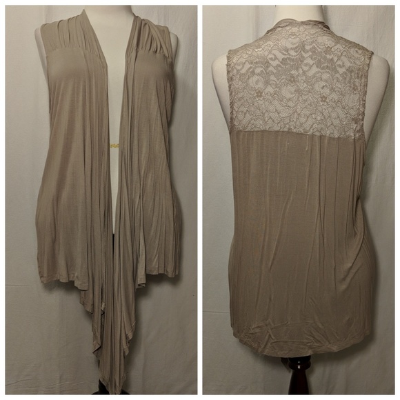 Missguided Taupe Long Flyaway Vest - Picture 1 of 6